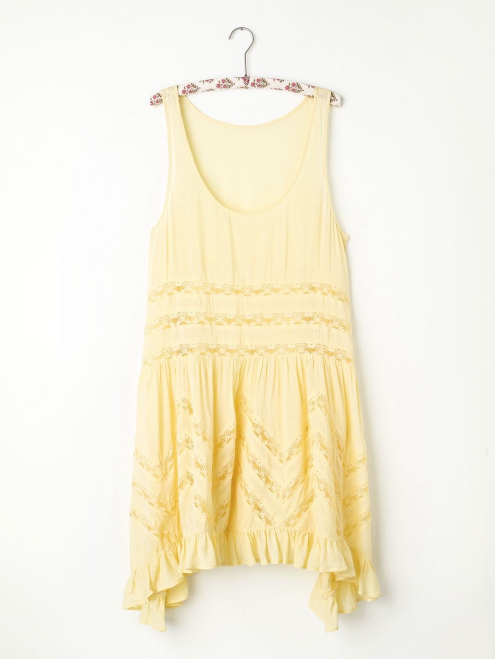 Free People Dot Voile & Lace Trapeze Slip Dress Lemon Combo Boho Lace XS EUC
